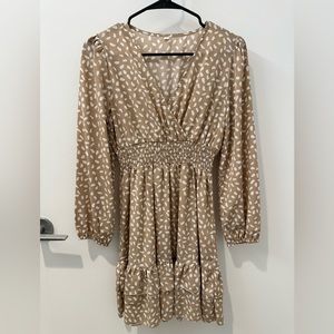 [New] Beige printed A line dress